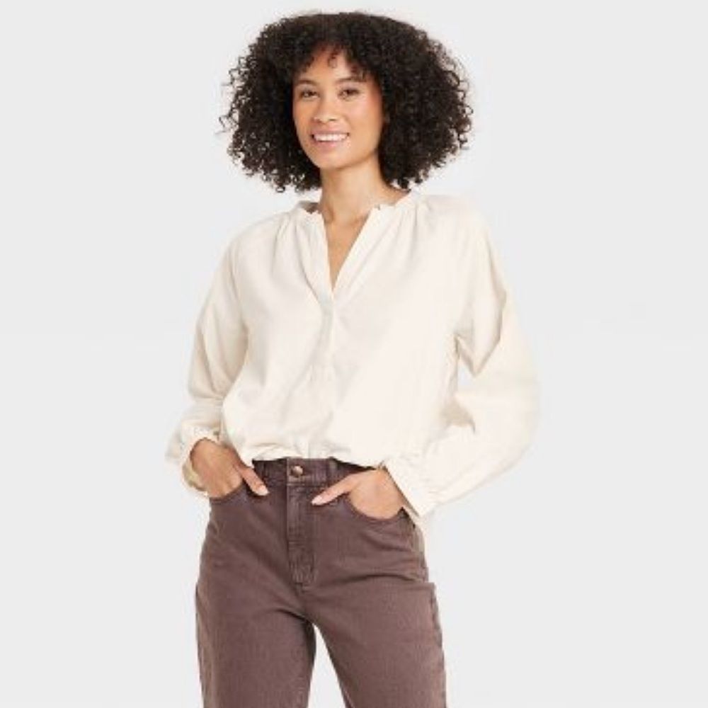 Women's Long Sleeve Relaxed Fit Everyday Blouse - Universal Thread White XL